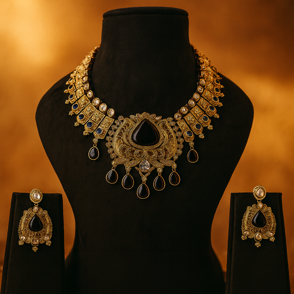 Aanura Antique Bridal Necklace with Ruby Red Stones