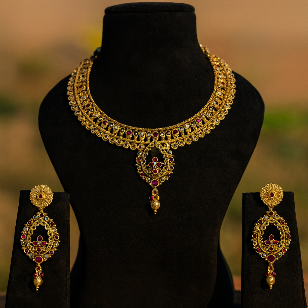 Aanura Antique Necklace with Ruby Teardrop Pendant