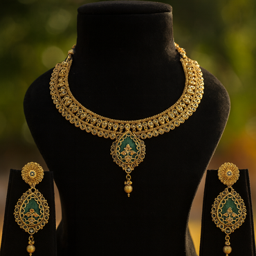 Aanura Antique Necklace with Ruby Teardrop Pendant