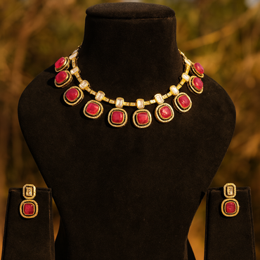 Aanura Ruby Choker Necklace with Kundan Accents