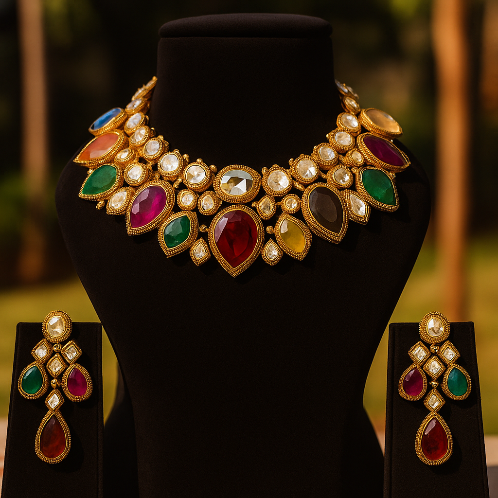 Aanura Grand Red Bridal Necklace with Kundan Embellishments