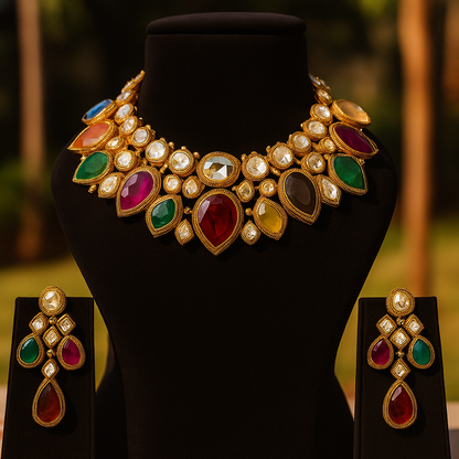 Aanura Grand Red Bridal Necklace with Kundan Embellishments