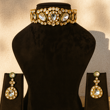 Aanura Kundan Choker Necklace Set with Matching Earrings