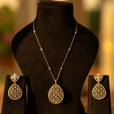 Aanura Black Stone Long Pendant Necklace with Earrings