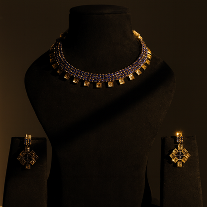 Aanura Green Beaded Choker Necklace Set with Earrings
