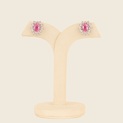 Aanura Red Gemstone Floral Halo Stud Earrings