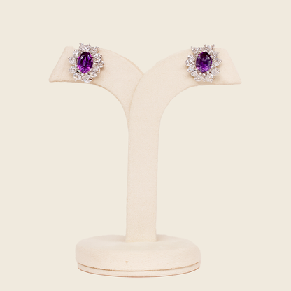 Aanura Red Gemstone Floral Halo Stud Earrings