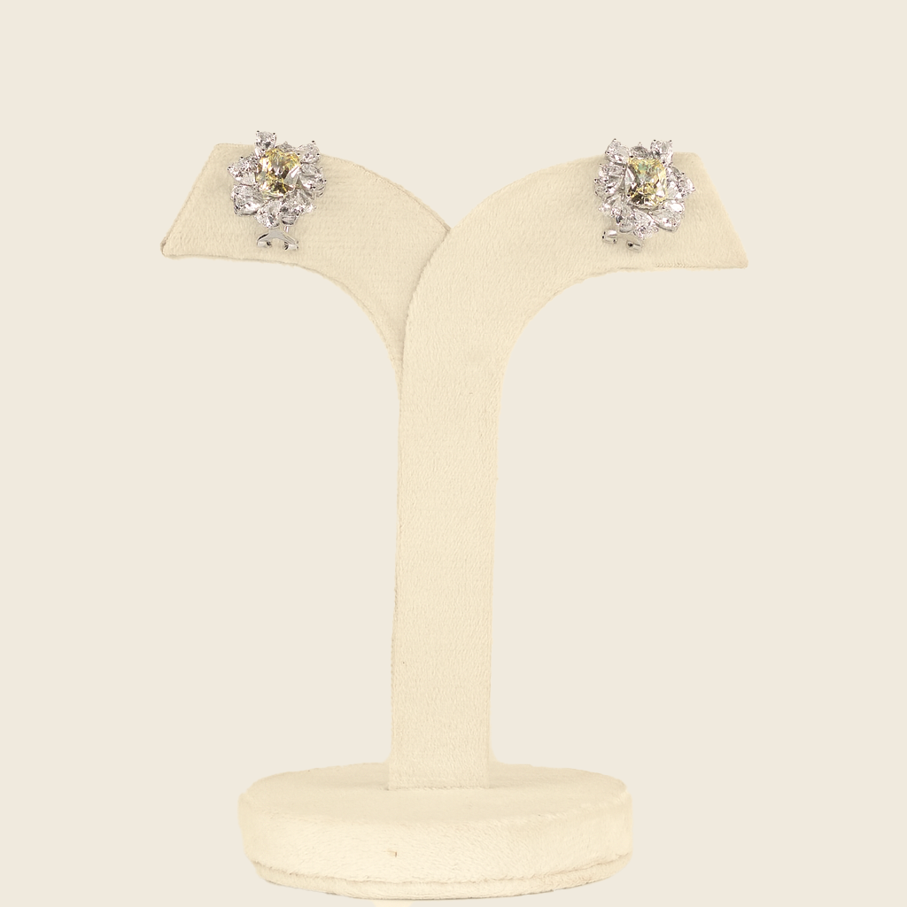 Aanura Red Gemstone Floral Halo Stud Earrings