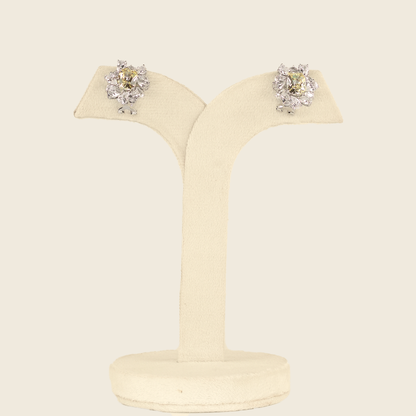 Aanura Red Gemstone Floral Halo Stud Earrings