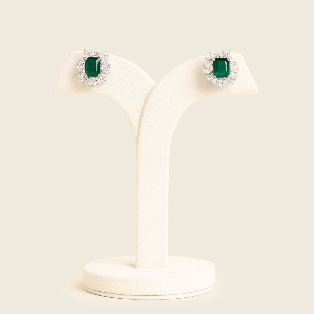 Aanura Red Gemstone Floral Halo Stud Earrings