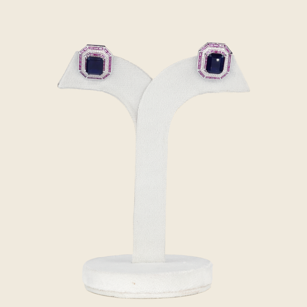 Aanura Ruby & Emerald Octagon Stud Earrings