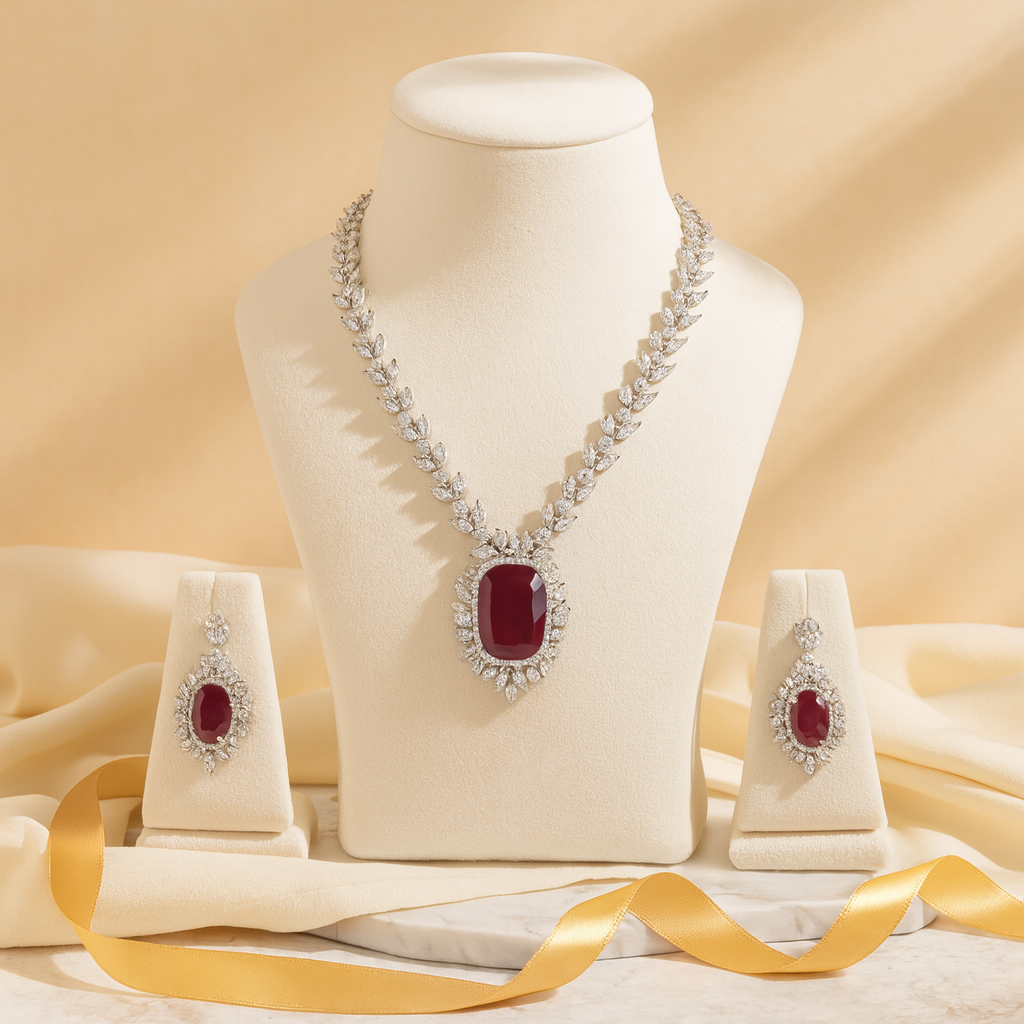 Aanura Ruby Oval Pendant Necklace Set