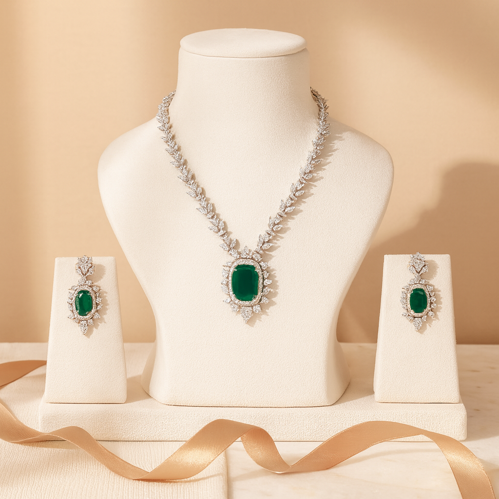Aanura Ruby Oval Pendant Necklace Set