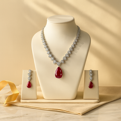 Aanura Purple Teardrop Crystal Necklace Set