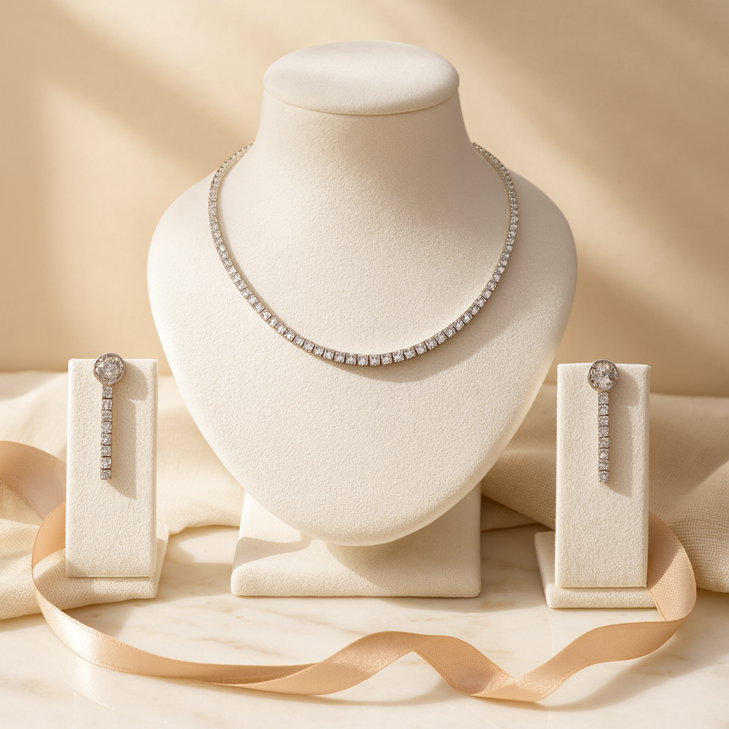 Aanura Classic Round Crystal Necklace Set Stainless Steel