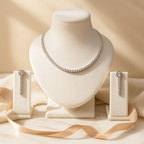 Aanura Classic Round Crystal Necklace Set Stainless Steel