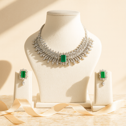 Aanura Ruby Emerald-Cut Necklace Set in Stainless Steel