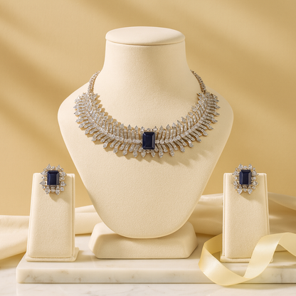 Aanura Ruby Emerald-Cut Necklace Set in Stainless Steel