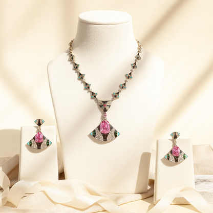 Aanura Pink Tourmaline Statement Necklace Set