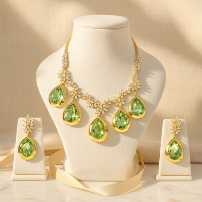 Aanura Green Teardrop Floral Necklace Set