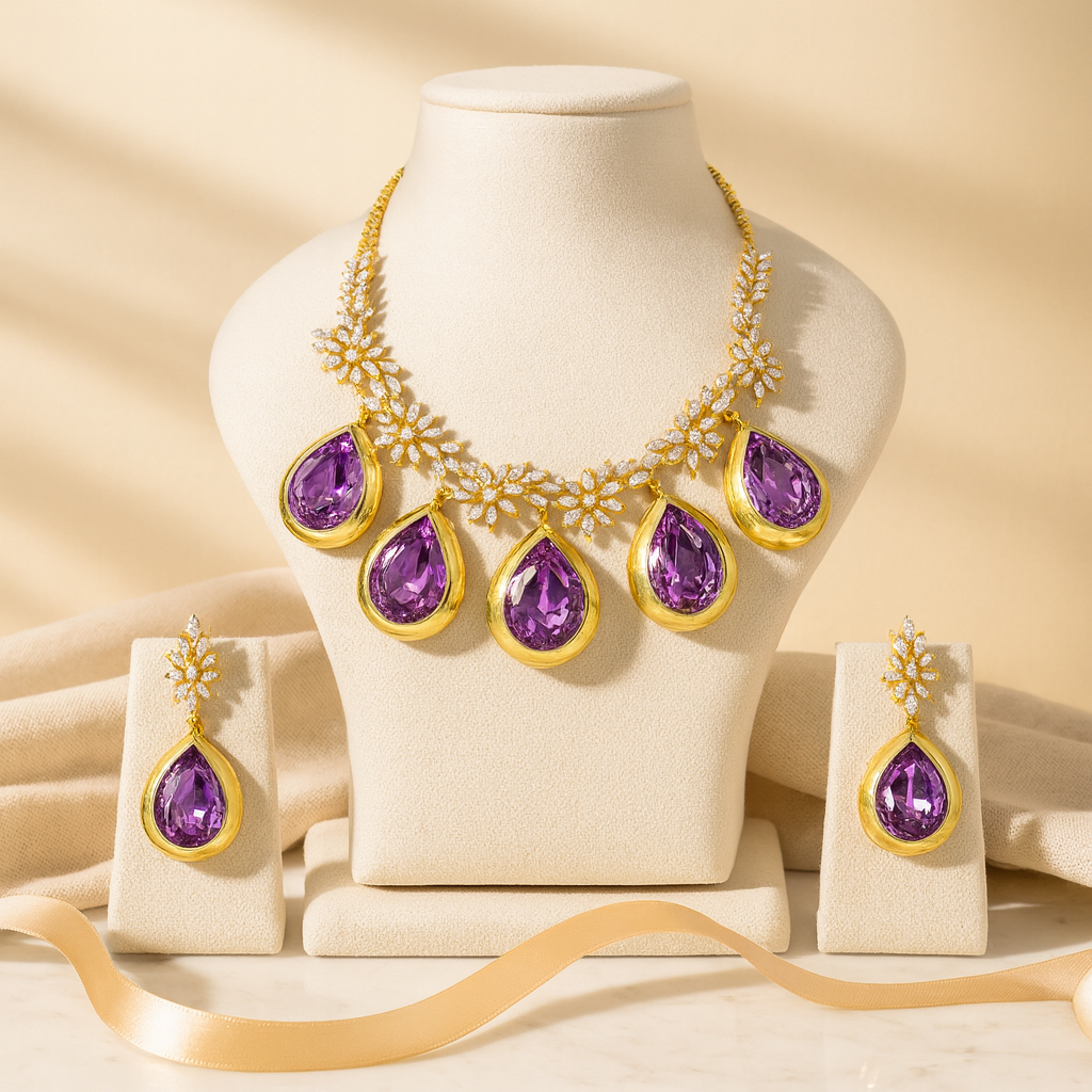 Aanura Green Teardrop Floral Necklace Set