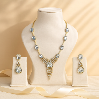 Aanura Ruby Red Geometric Necklace Set