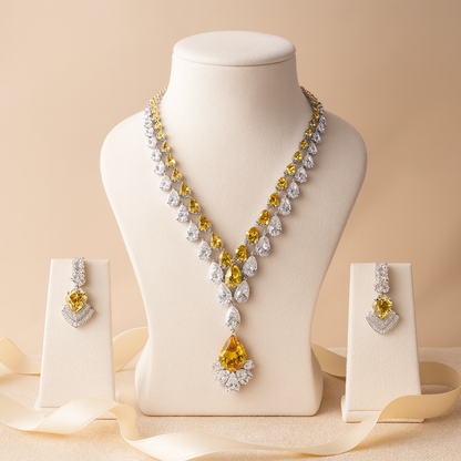 Aanura Majestic Yellow & White Drop Necklace Set