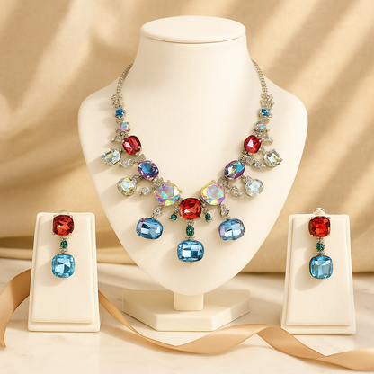 Aanura Multi-Colour Crystal Necklace Set with Earrings