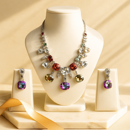 Aanura Multi-Colour Crystal Necklace Set with Earrings
