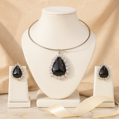 Aanura Black Onyx Teardrop Necklace Set