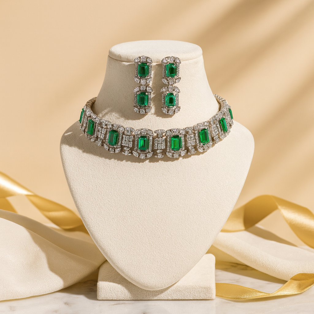 Aanura Green Emerald Choker Necklace Set