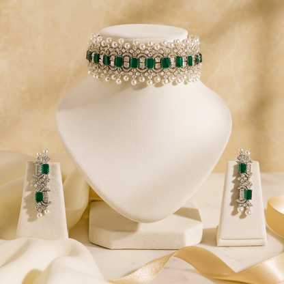 Aanura Emerald Pearl Choker Necklace Set