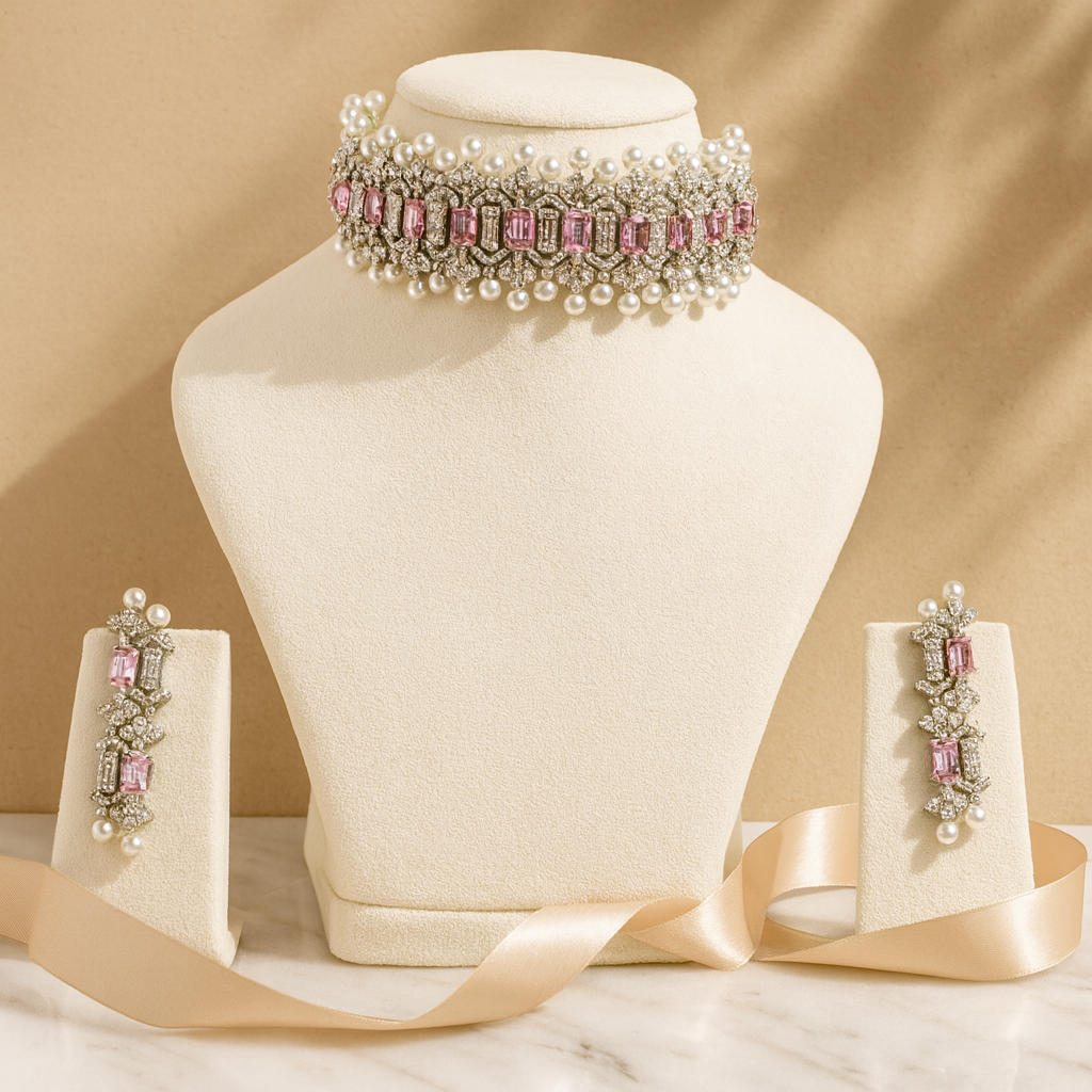 Aanura Emerald Pearl Choker Necklace Set