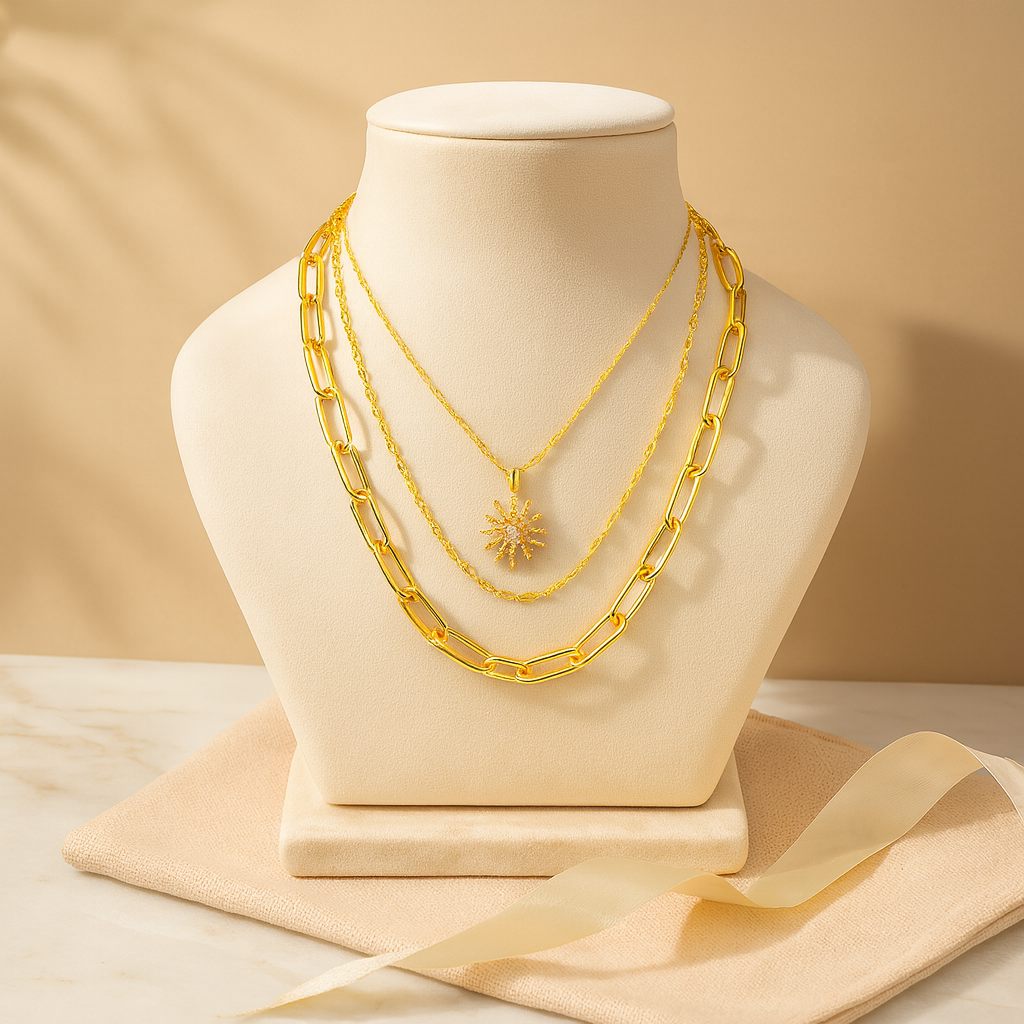 Aanura Gold Layered Sun Pendant Necklace