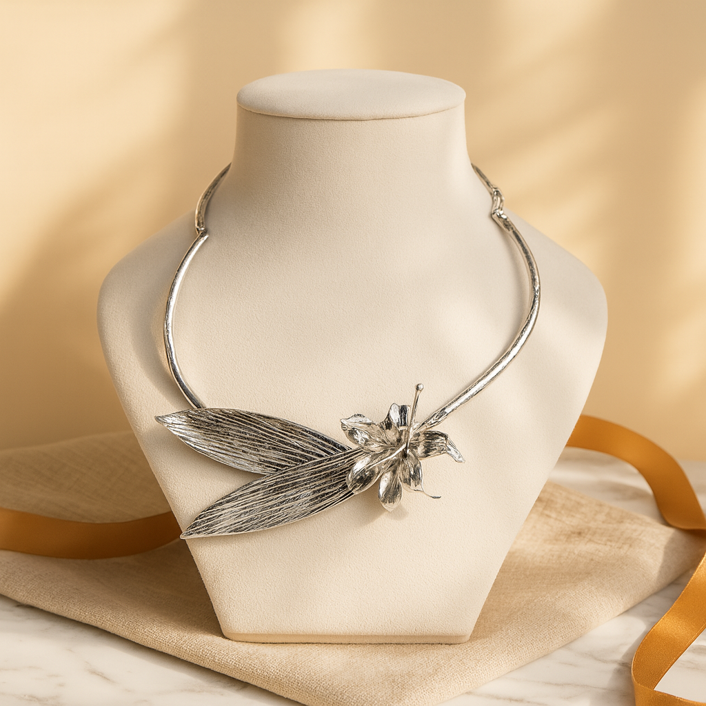 Aanura Silver Floral Statement Choker Necklace