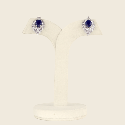 Aanura Red Oval Gemstone Pear Halo Stud Earrings