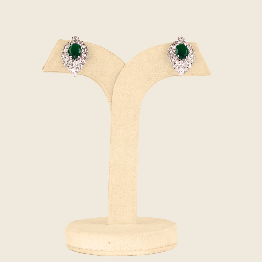 Aanura Red Oval Gemstone Pear Halo Stud Earrings