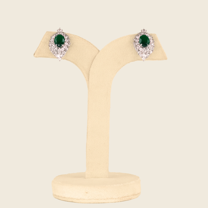 Aanura Red Oval Gemstone Pear Halo Stud Earrings