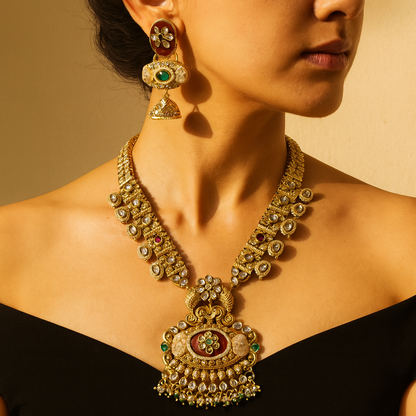 Aanura Antique Rani Haar with Kundan & Pearl Pendant