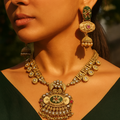 Aanura Antique Rani Haar with Kundan & Pearl Pendant
