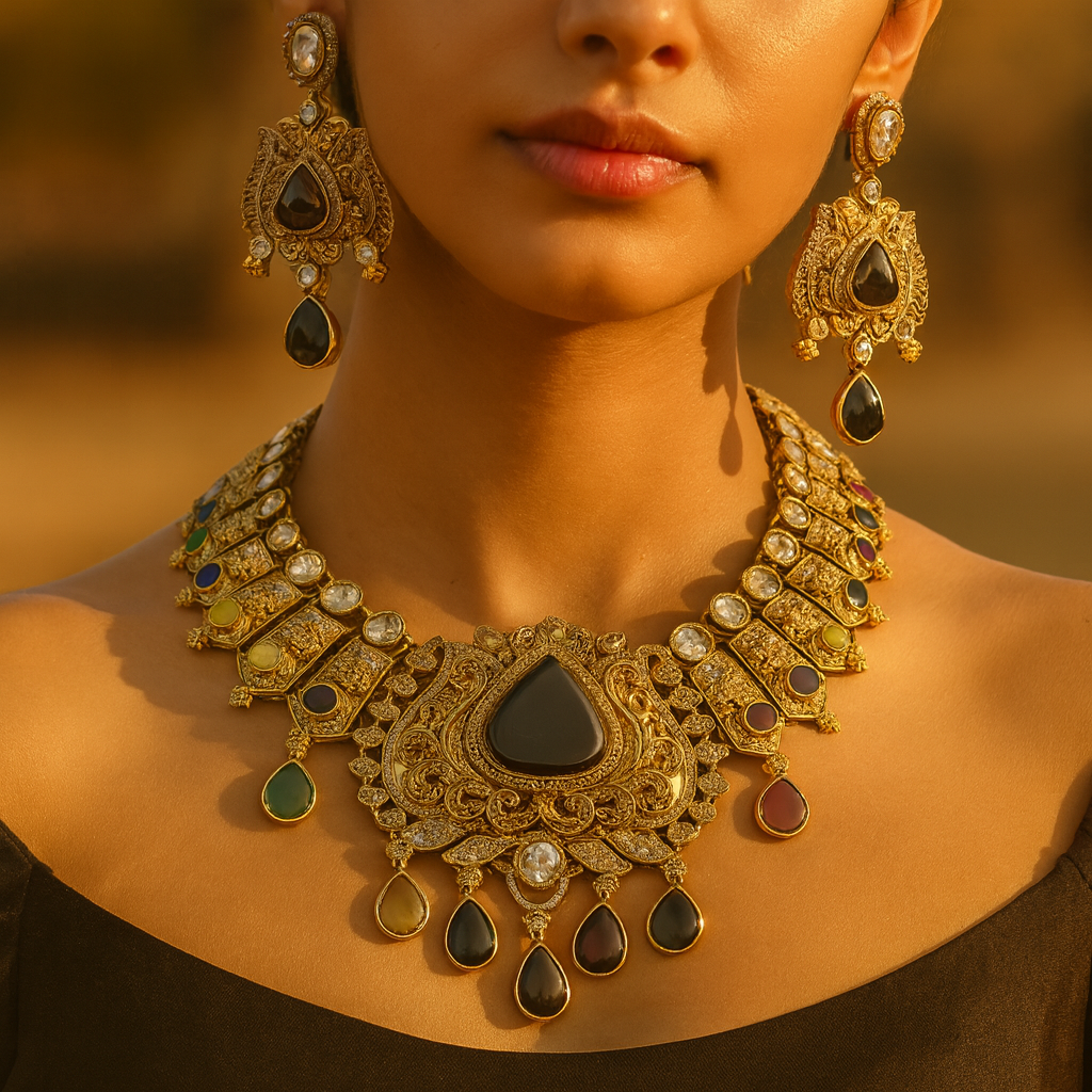 Aanura Antique Bridal Necklace with Ruby Red Stones