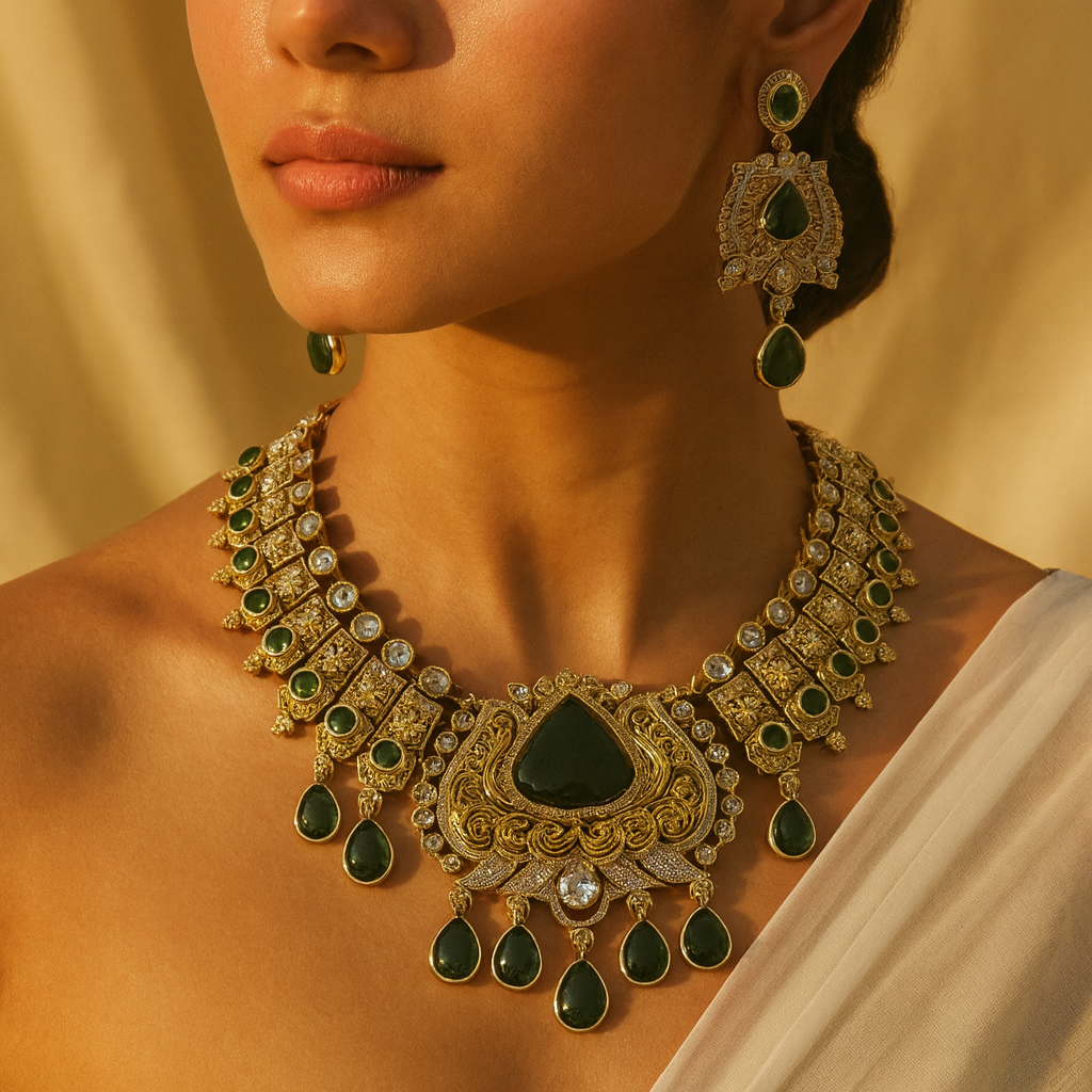 Aanura Antique Bridal Necklace with Ruby Red Stones