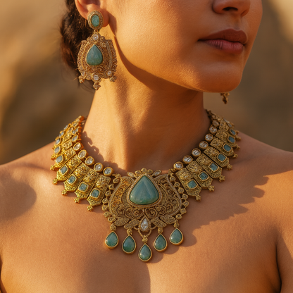 Aanura Antique Bridal Necklace with Ruby Red Stones