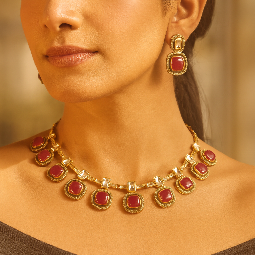 Aanura Ruby Choker Necklace with Kundan Accents