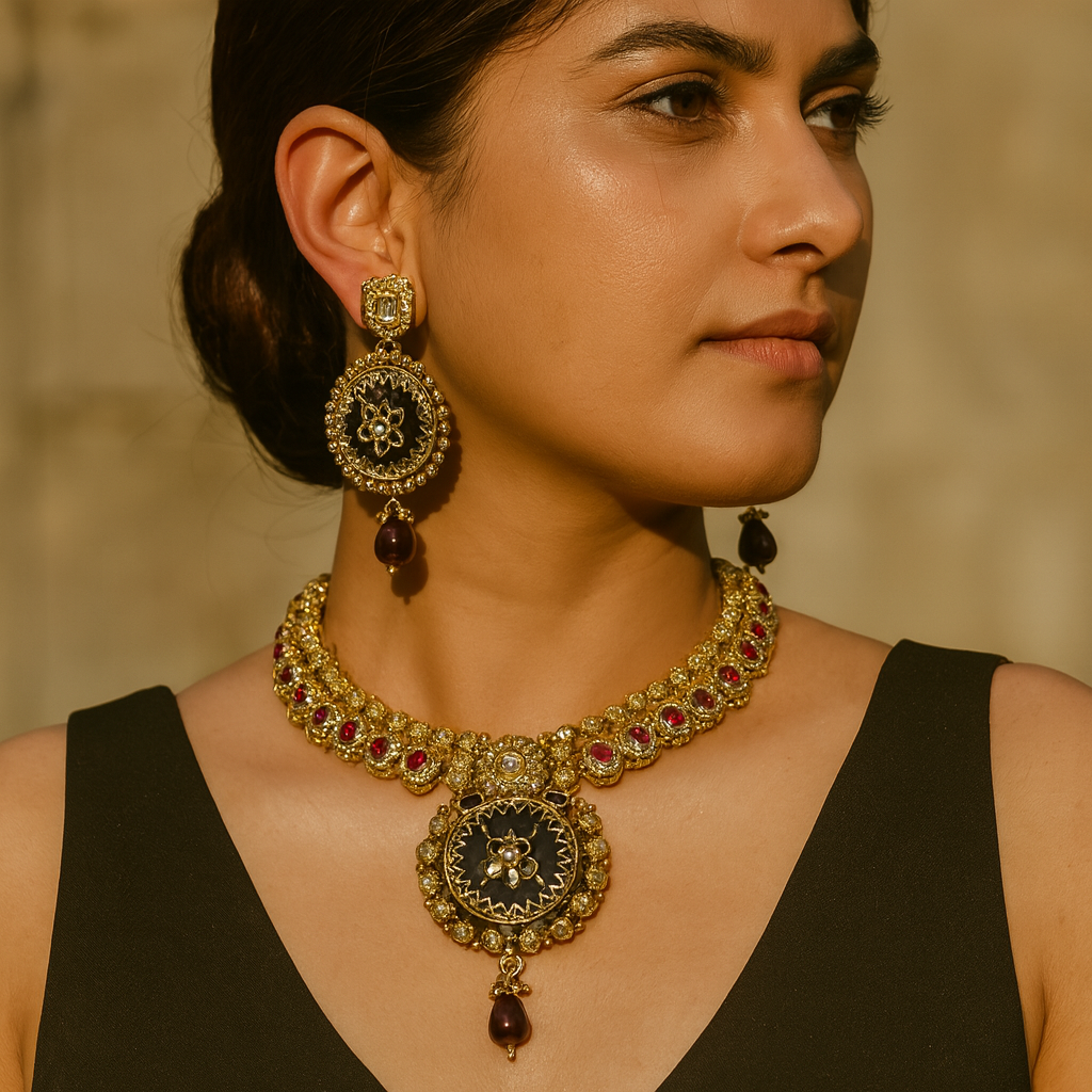 Aanura Circular Heritage Necklace with Green Stones