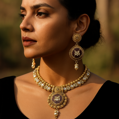 Aanura Circular Heritage Necklace with Green Stones