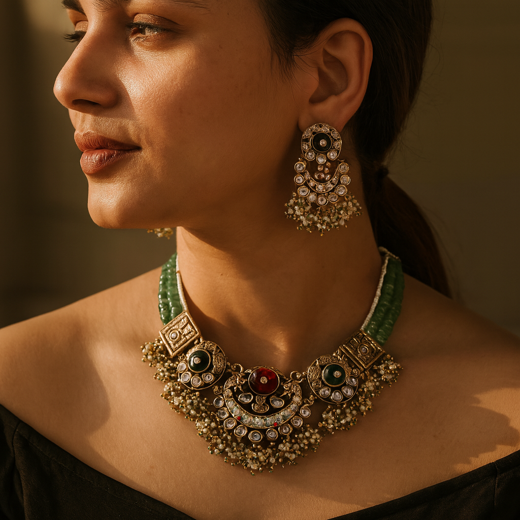 Aanura Temple-Style Choker with Kundan & Pearl Clusters