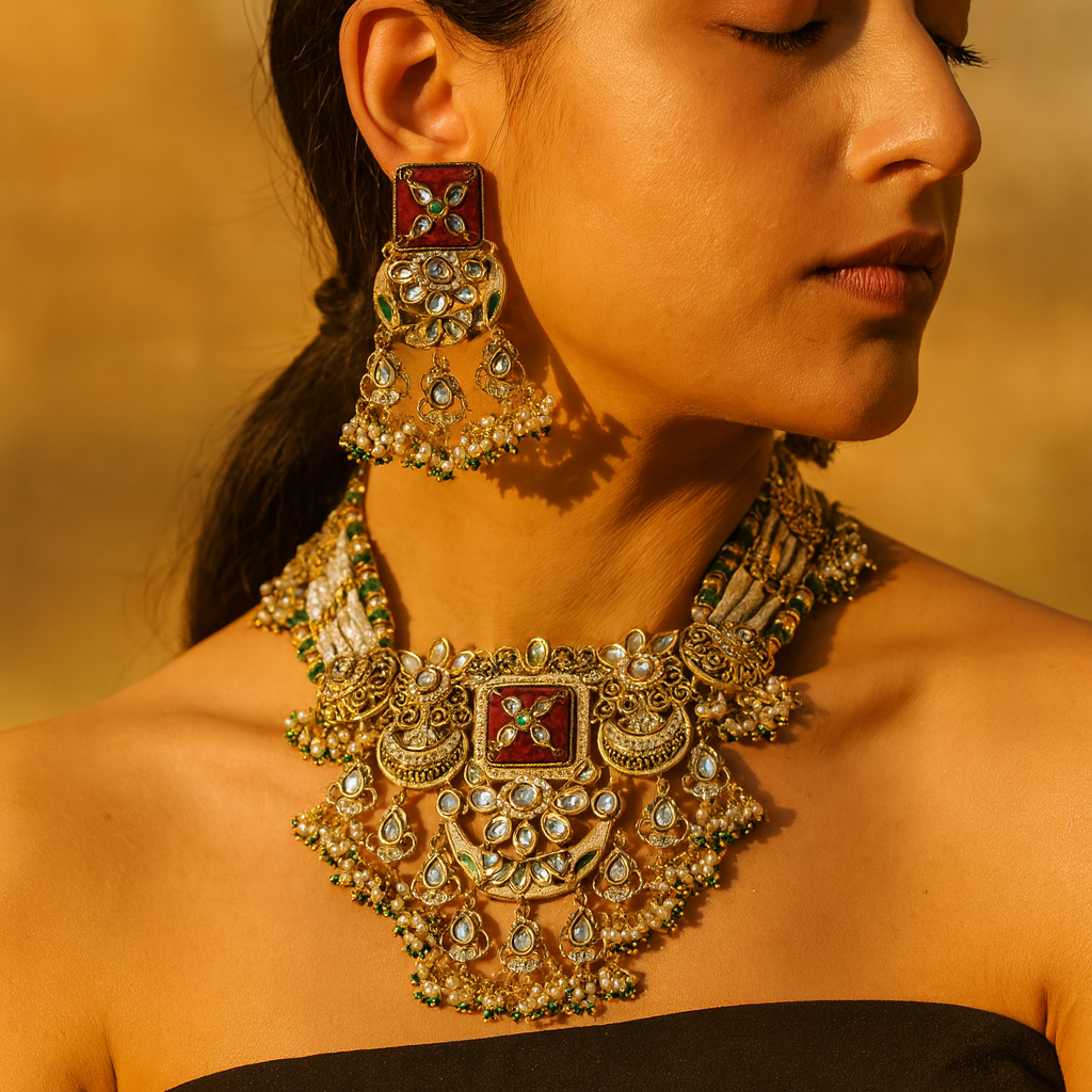 Aanura Rajasthani Meenakari Kundan Choker Necklace