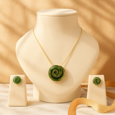 Aanura Spiral Green Rose Necklace & Earrings Set