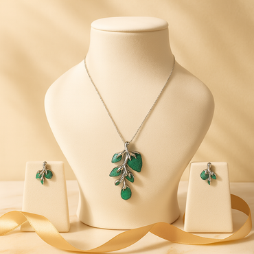 Aanura Emerald Leaf Necklace & Earrings Set